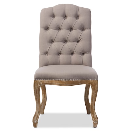 Baxton Studio Hudson Oak Beige Button-tufted Upholstered Dining Chair 120-6673